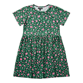 ALMA SS BABYDOLL DRESS (KIDS) GREEN PINK FLOWERS